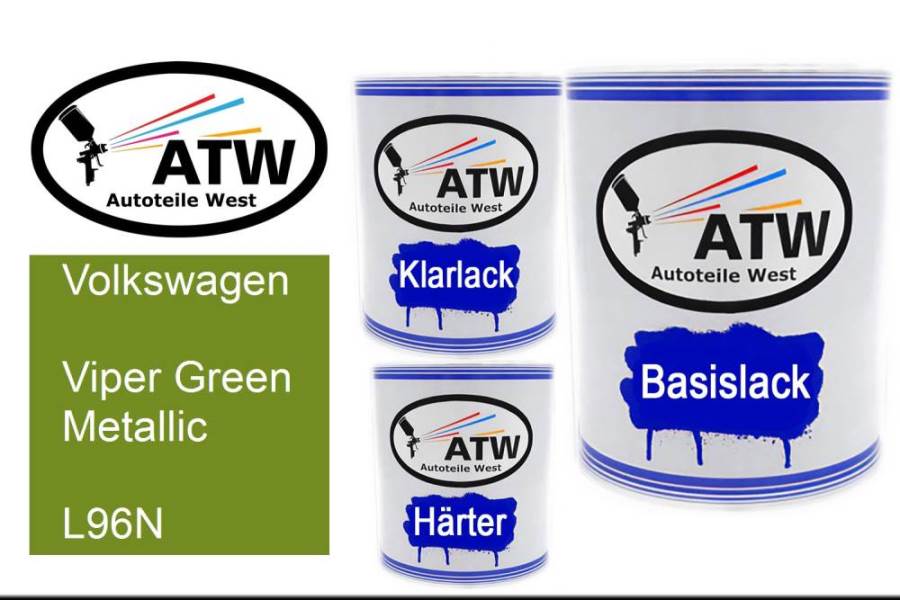 Volkswagen, Viper Green Metallic, L96N: 1L Lackdose + 1L Klarlack + 500ml Härter - Set, von ATW Autoteile West.